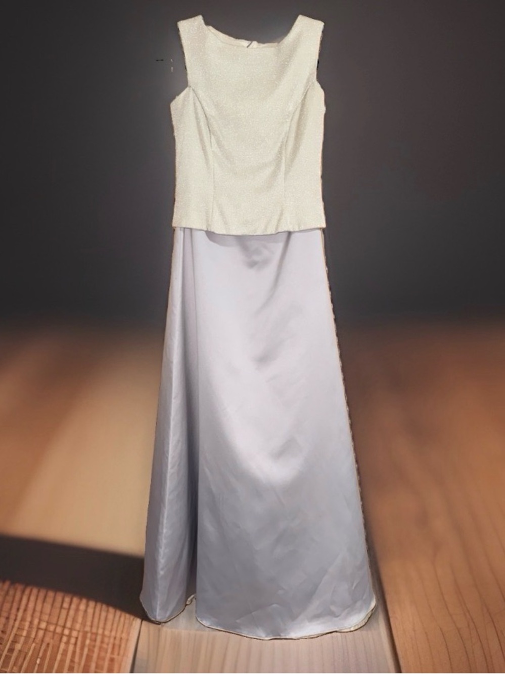 Vtg Elegant Two-Piece Evening Dress-Silver Shimmer & Silver Satin-0-EC